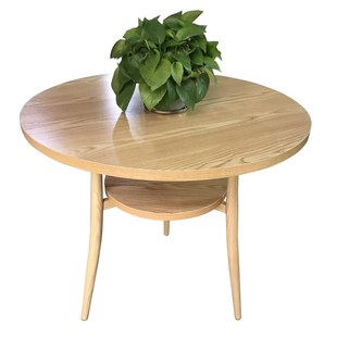 洽谈桌椅阳台接待会客奶茶店餐桌直径80906070CM双层小圆桌原木色