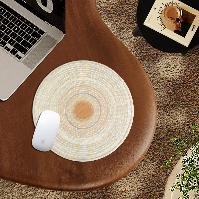 圆形鼠标垫女生小号轻奢高级感电脑桌垫办公简约创意年轮鼠标垫子