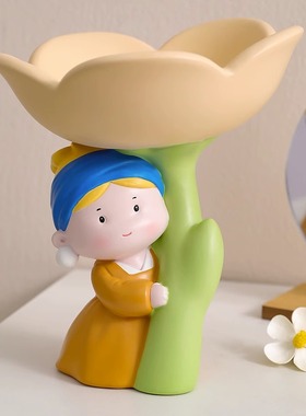 珍珠女孩郁金香钥匙收纳入户玄关电视柜家居轻奢装饰摆件乔迁礼品