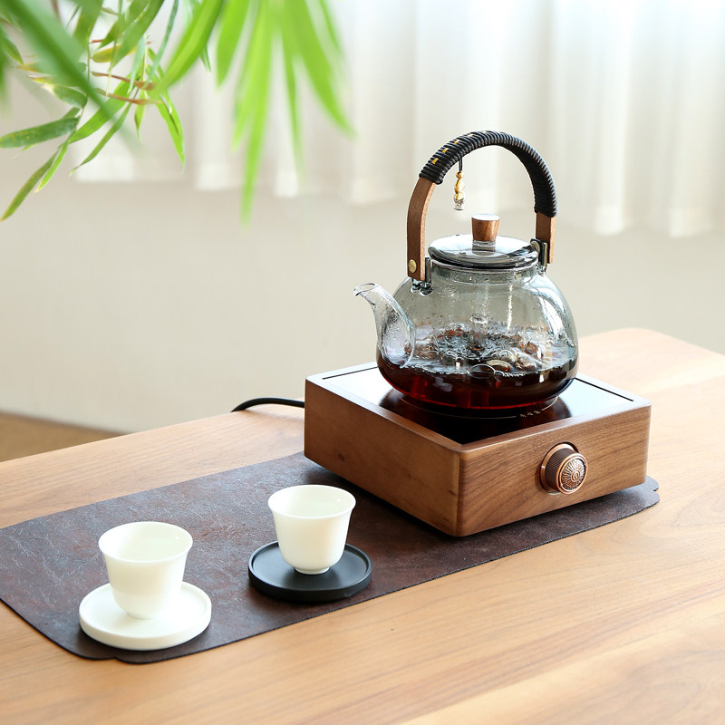 胡桃木电陶炉玻璃蒸煮茶壶耐高温烧水提梁围炉煮茶器茶具煮茶炉