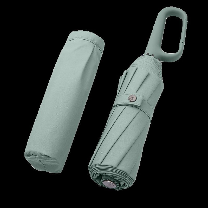 创意设计环扣手柄全自动10骨抗风伞简约纯色三折自开收男女折叠伞