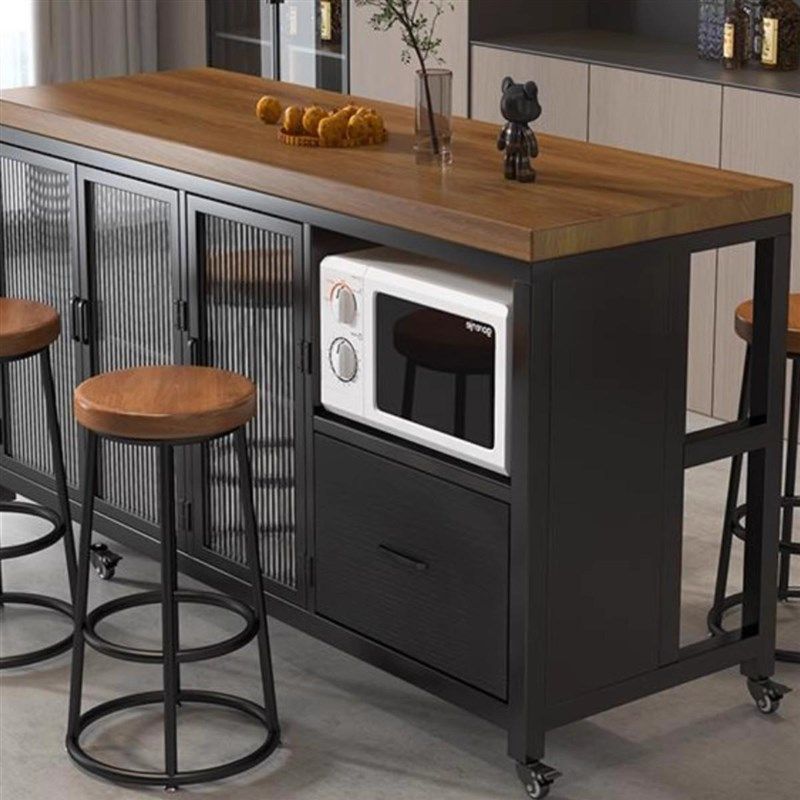 厨房可移动中岛台餐桌一体单独置物柜开放式备餐料理小吧台餐边柜