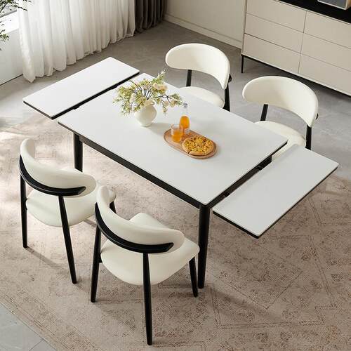 覆古风可伸缩折叠岩板餐桌椅组合家用小户型长方形简约实木饭桌子