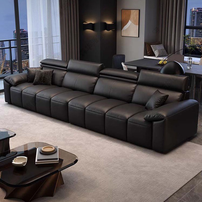 意式轻奢真皮f沙发小户型客厅沙发钢琴键三四人位直排现代风沙发