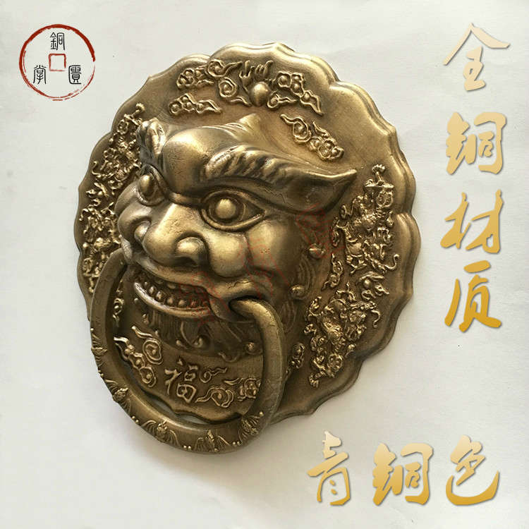 包邮中式彷古大门木门纯铜兽头拉B手狮头虎头铺首门环把手庭院拉