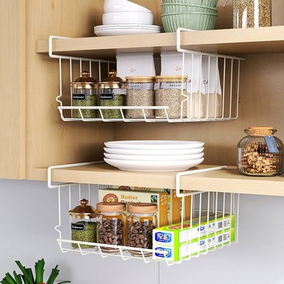 厨柜多用途收纳置物架衣柜悬挂式分层整理架厨房吊柜下挂篮置物架