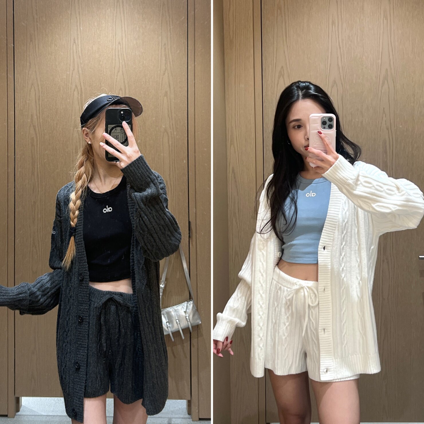 直邮代购ALO 羊毛羊绒纽扣麻花绞花V领上衣针织开衫毛衣外套 女款
