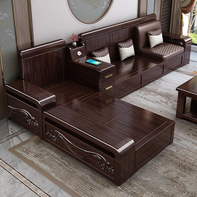 新中式全实木沙发组合客厅冬夏两用转角储物沙发简约现代木质家具