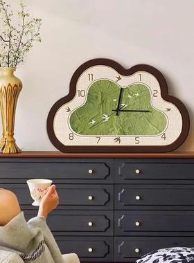 绿色云朵中古风客厅挂钟2025新款高级挂墙桌面钟表摆台式静音时钟