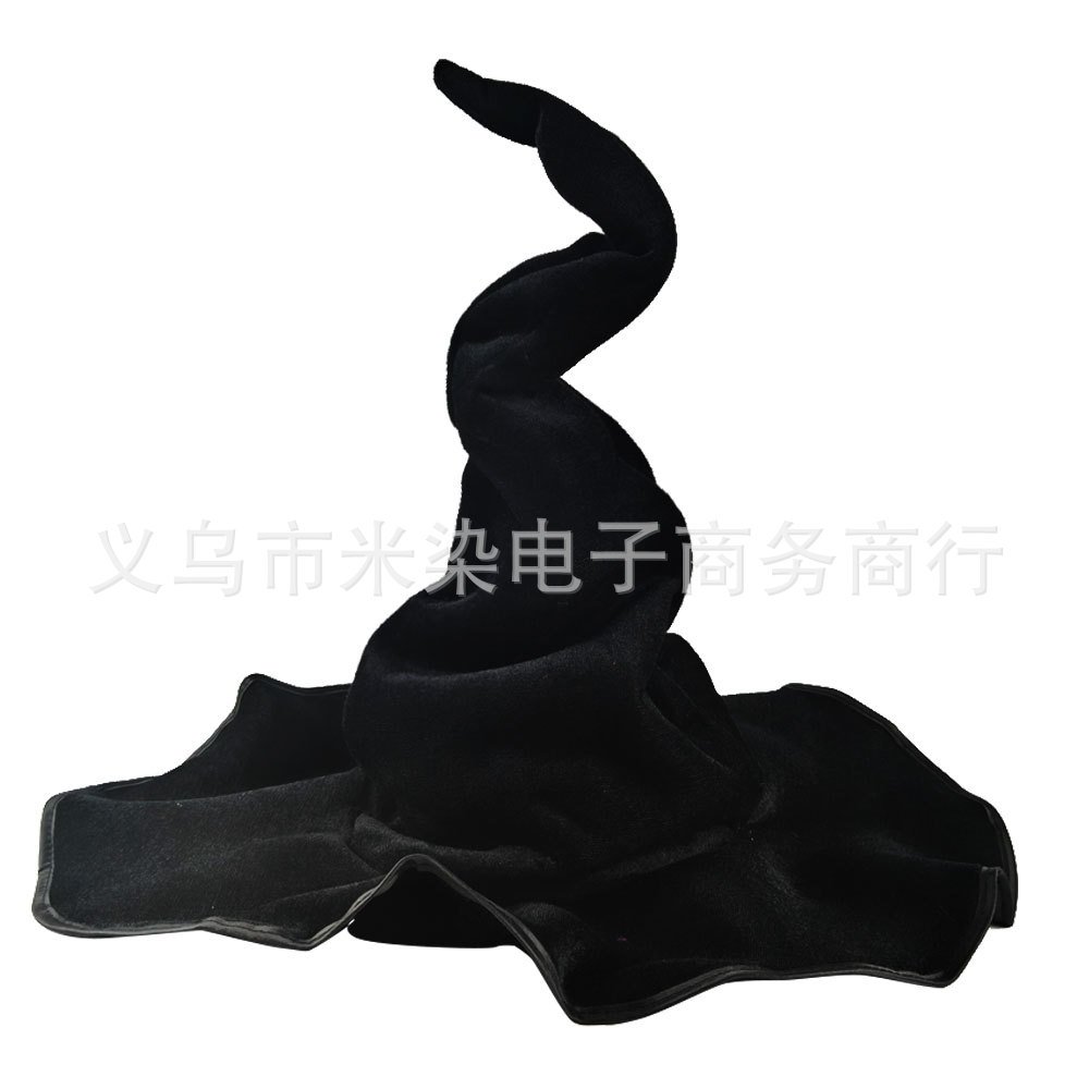 万圣节帽子女巫师帽黑色绒布巫婆帽魔法师扭扭帽派对装扮用品道具