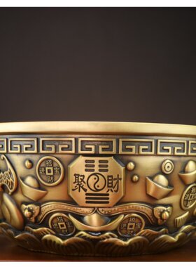 杨铜记 五福聚宝盆 家居办公室铜盆摆件厂家  铜加厚聚宝盆