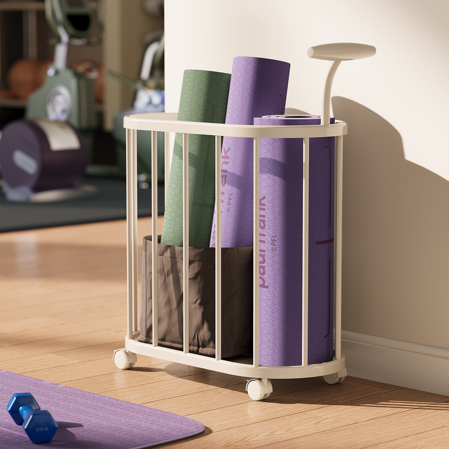 瑜伽垫收纳筐家用运动工具篮球类体育用品收纳神器健身器材置物架