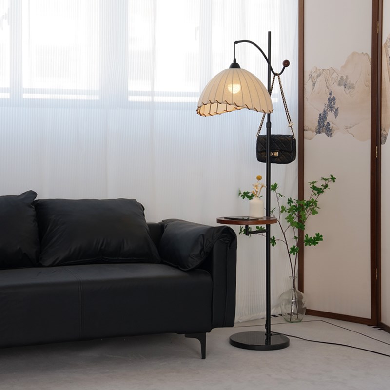 中古风落地灯客厅沙发旁边高级A感置物架一体卧室床头柜茶几氛围