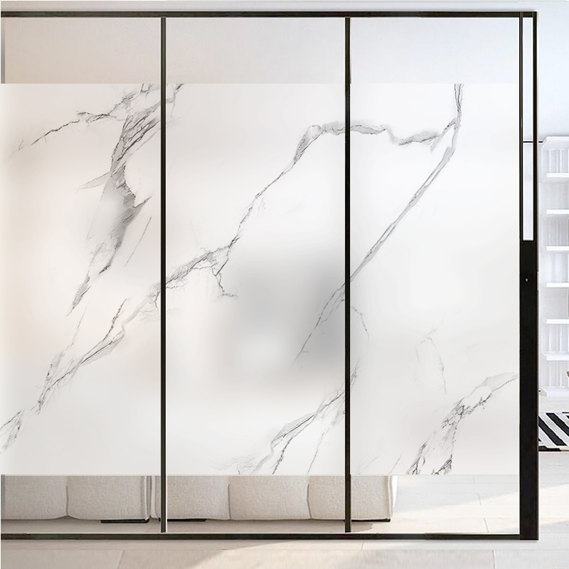 办公室大理石纹隔断玻璃镜面浴室窗户门透光不透明静电磨砂玻璃贴