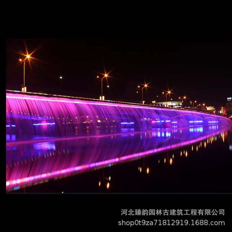 大型桥体音乐喷泉喷水水帘水幕喷头桥体水景亮化彩灯装饰旅游打卡
