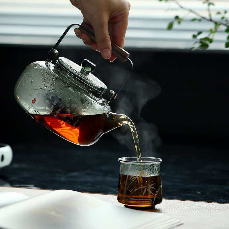 金银竹高硼硅玻璃提梁壶加厚耐热玻璃泡茶壶茶水分离煮茶壶水壶
