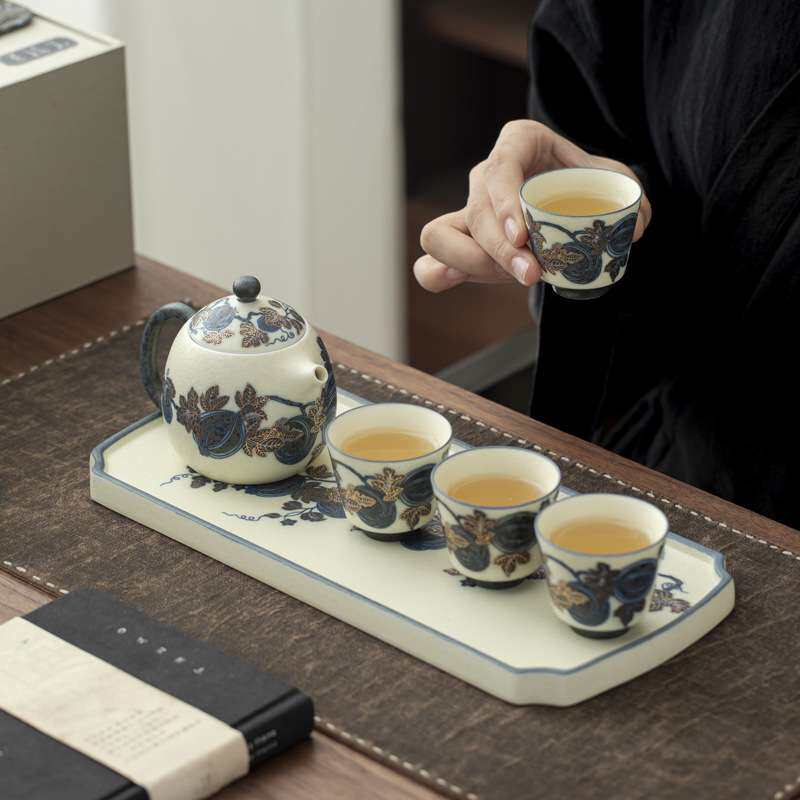 岩韵青华 瓜瓞绵延茶壶组茶壶6头泡茶壶套装茶杯茶具长方盘