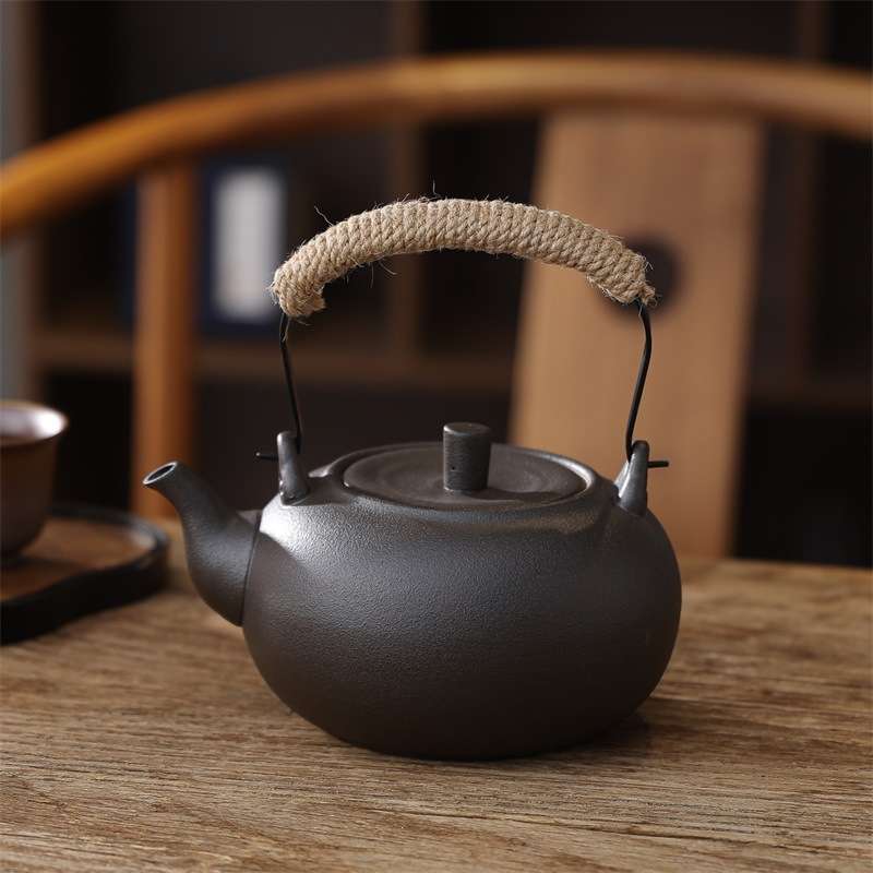 围炉煮茶煮水壶黑砂岩釉黑陶养生壶电陶炉烧水提梁壶炭炉茶具