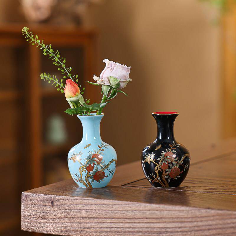 轻奢描金石榴陶瓷高档小花瓶插花摆件桌面茶台玄关客厅装饰品水培,家居饰品,花瓶,淘宝优惠券,粉丝福利购,淘宝优惠卷