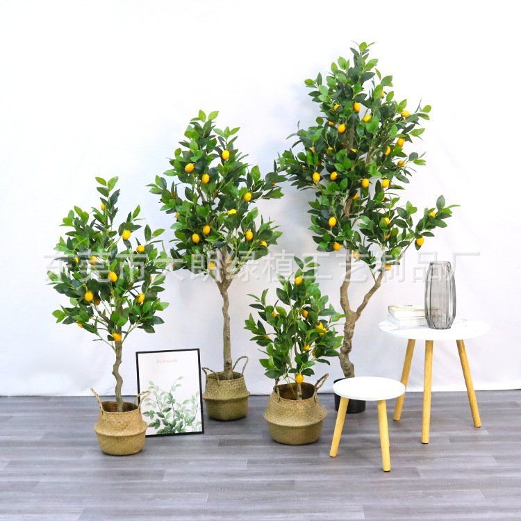 仿真柠檬树盆栽橘子仿真绿植果树枝客厅装饰落地摆件 仿真植物