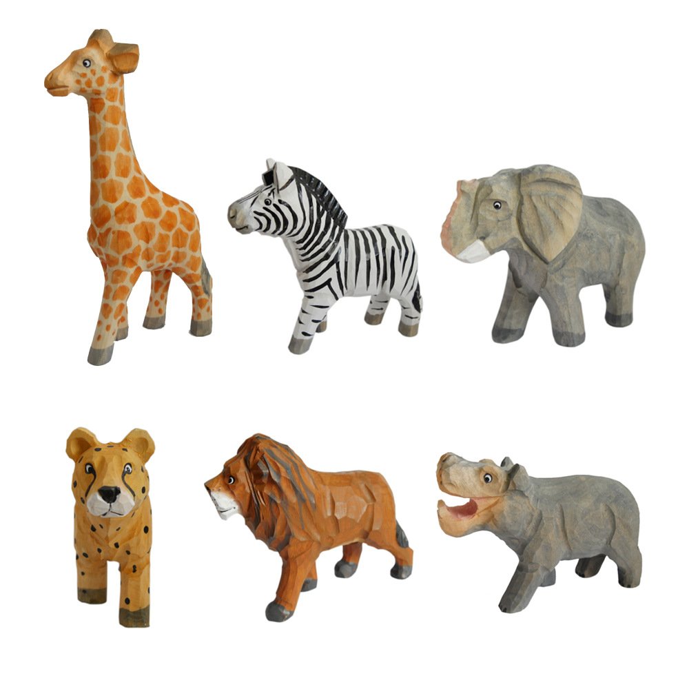 手工木雕刻彩绘工艺动物木头创意木制圆雕3D动物摆件FSC