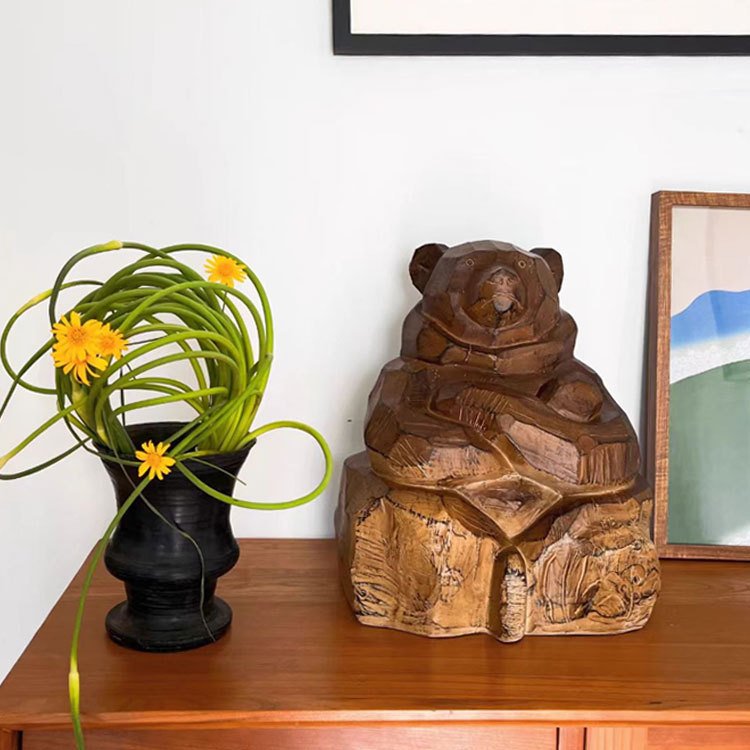 珍藏款北海道匠人作品《护守熊》 木雕感玄关摆件家居样板间民宿