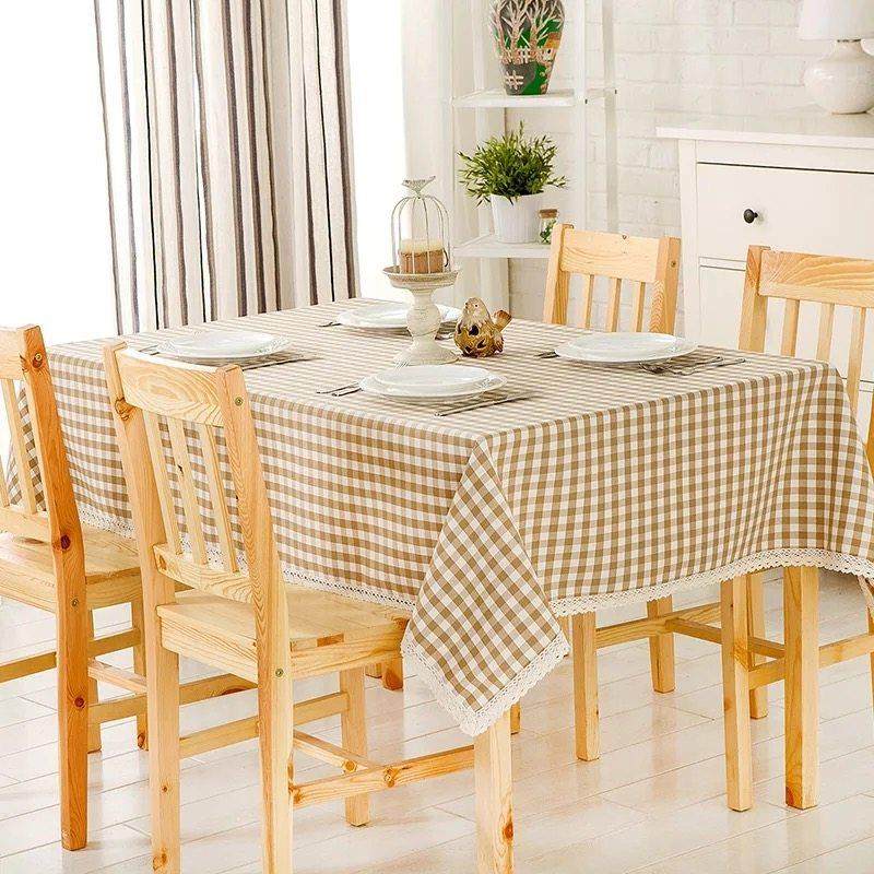 木木家 现代简约棉麻浅咖色格子布艺桌布 餐桌茶几柜子桌布幼儿园,居家布艺,桌布,淘宝优惠券,粉丝福利购,淘宝优惠卷