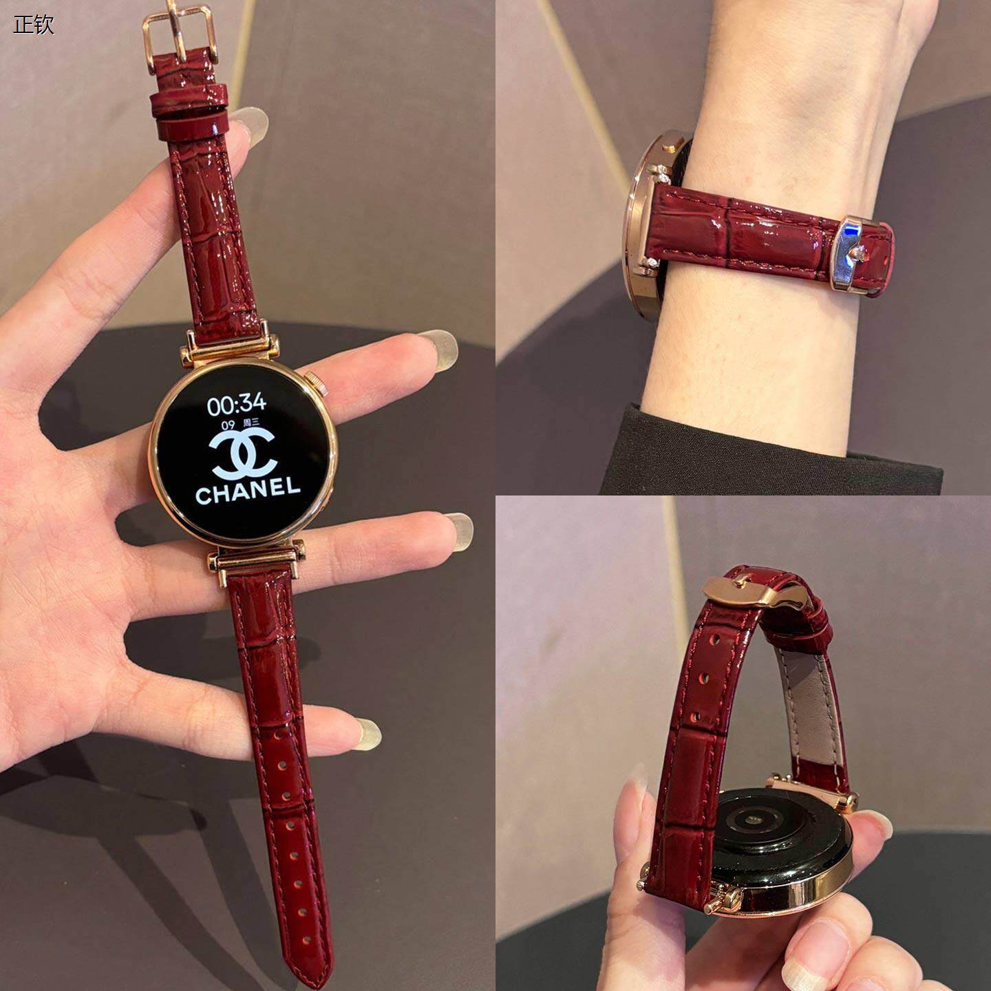 正钦适用华为gt5表带新款gt6手表表带女款红色真皮竹节纹gt5pro秋