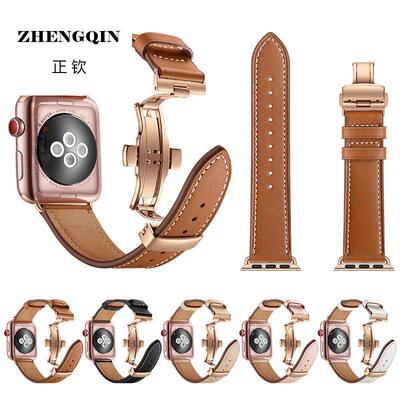 适用苹果iwatch7表带6代新款seies 7代applewatch6牛皮s7金属扣1/