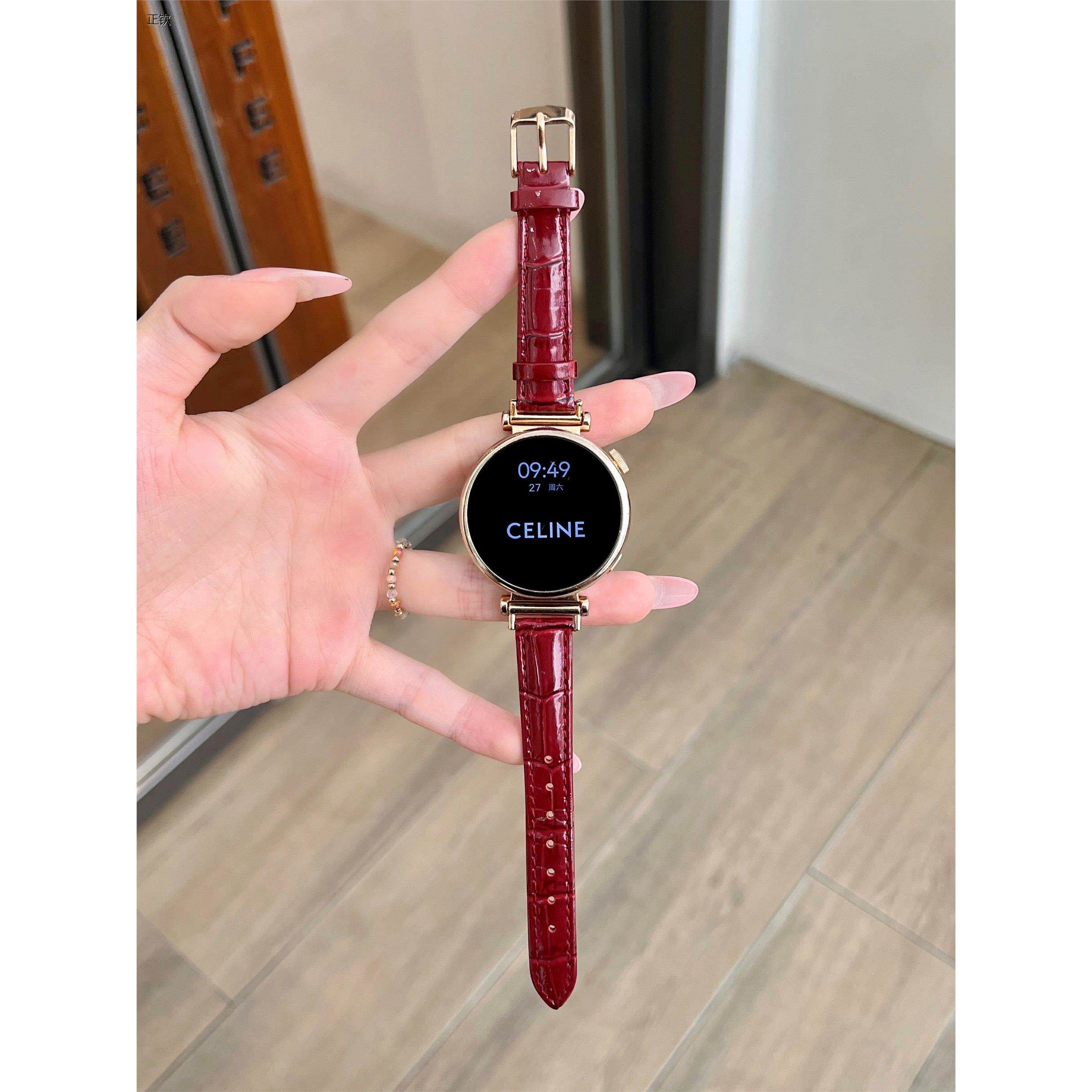 正钦适用华为gt6手表带gt5亮面鳄鱼纹真皮红色秋冬watch3proFIT4