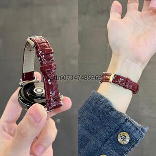 亮面竹节纹真皮watch3 5高级感女 适用华为gt6表带新款 正钦仰铂