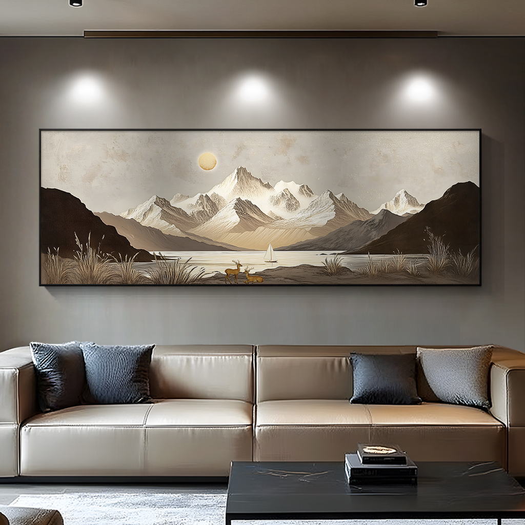 现代背有靠山客厅挂画立体金山沙发背景墙装饰画高级感咖色系壁画