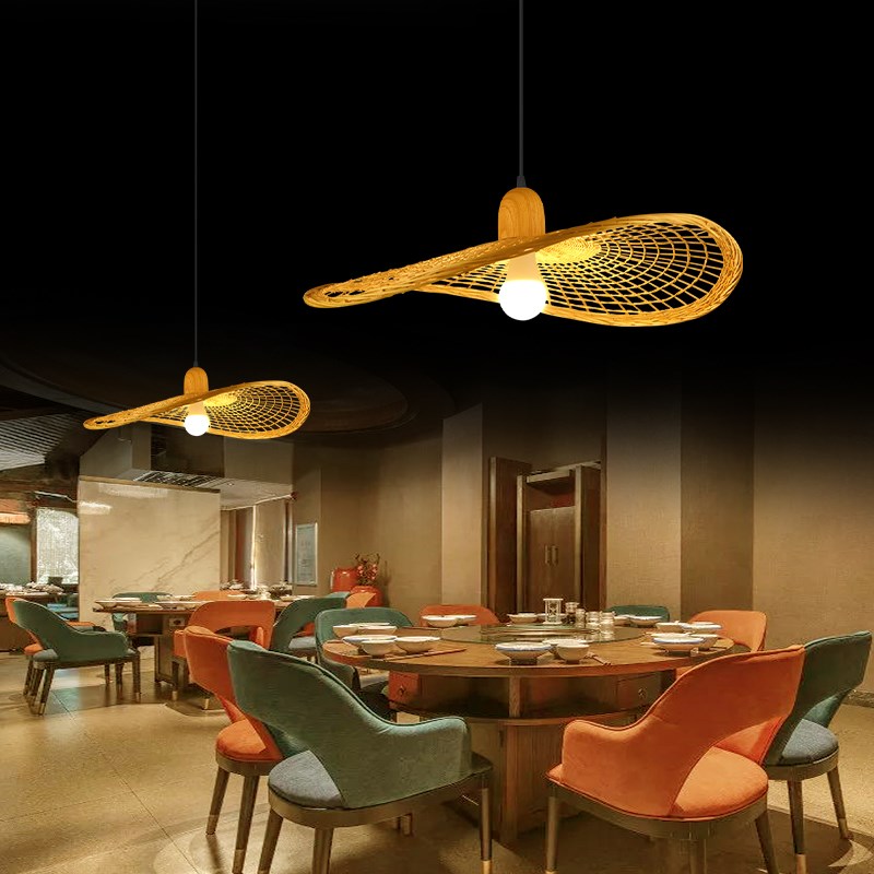 竹编吊灯茶室灯创意灯竹编灯民宿装饰竹灯罩竹艺火锅店吧台灯