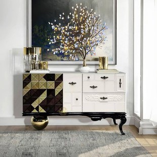 实木斗柜轻奢高级感餐边柜豪华家用创意设计感不规则抽屉边柜 意式