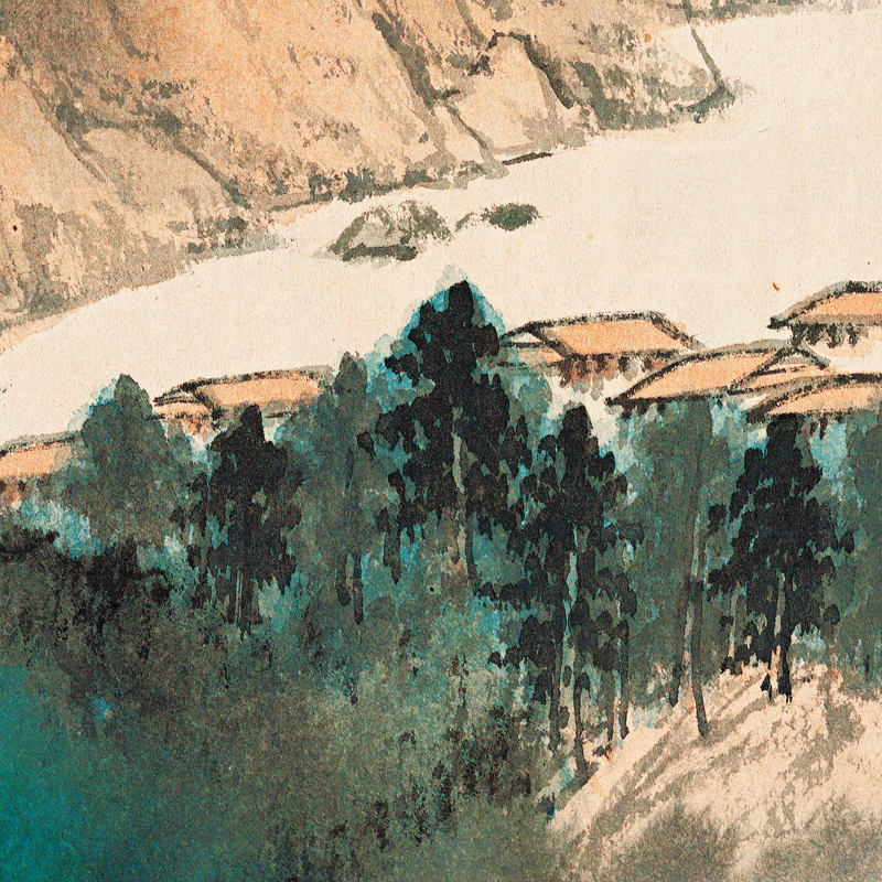 张大千山路空翠泼墨水彩山水国画真迹高清微喷复制临摹丰富装饰画