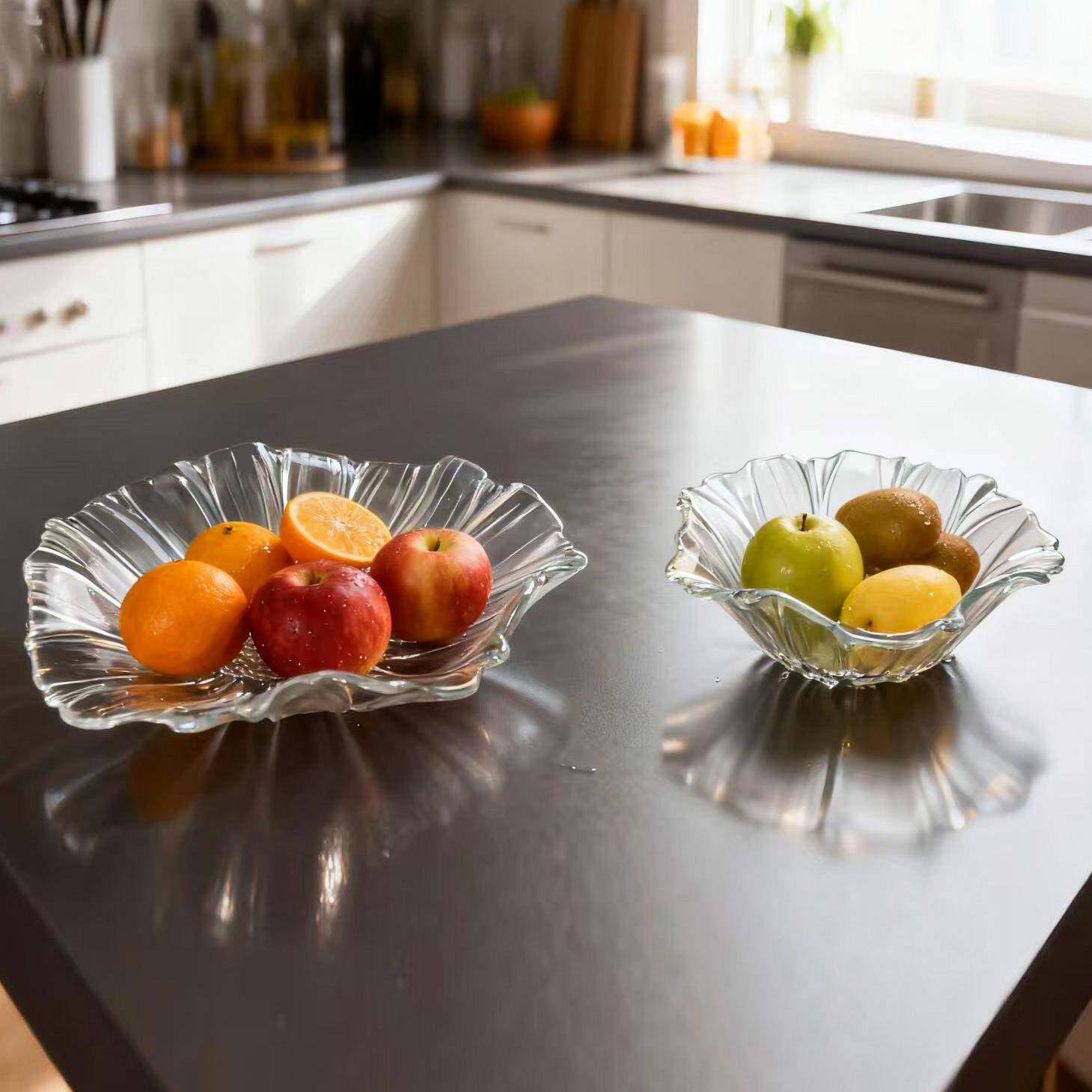 轻奢高档向日葵玻璃水果盘 家用客厅果盘茶几零食瓜子干果盘果盆