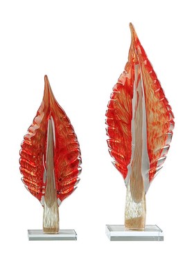 手工琉璃轻奢艺术树叶摆件简约家居别墅客厅电视柜子X玄关桌面装