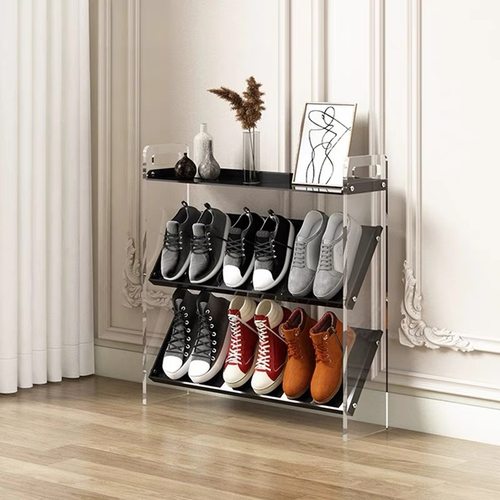 轻奢透明亚克力简约小窄多层家用实木收纳卧室宿舍鞋架子柜置物架