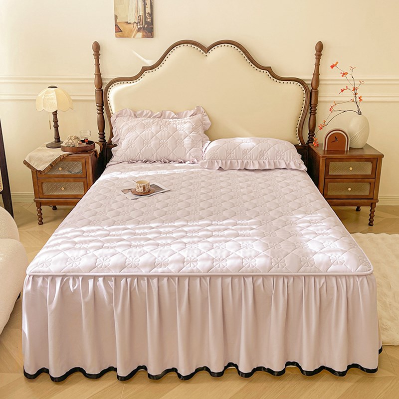 新款原棉床裙单件夹棉加厚床罩款床单四季通用床盖带裙边床围裙罩