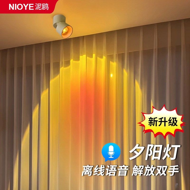 夕阳落日灯氛围灯智能语音玄关装饰画客厅过道网红明装日不落射灯,家装灯饰光源,明装射灯,淘宝优惠券,粉丝福利购,淘宝优惠卷