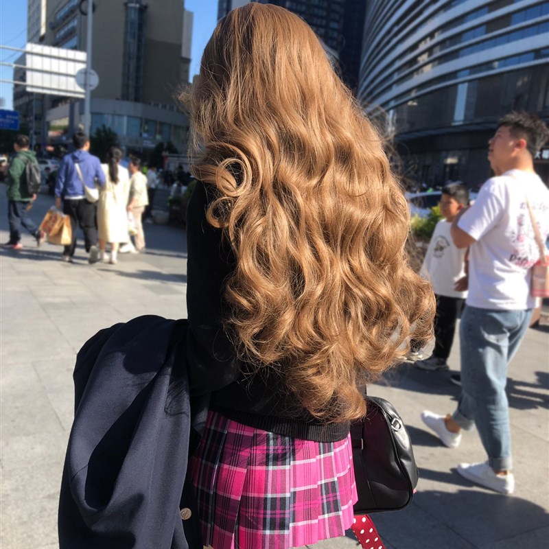 呆喵假发网红少萝自然lolita假发双马尾齐刘海新款时尚罗马卷75cm