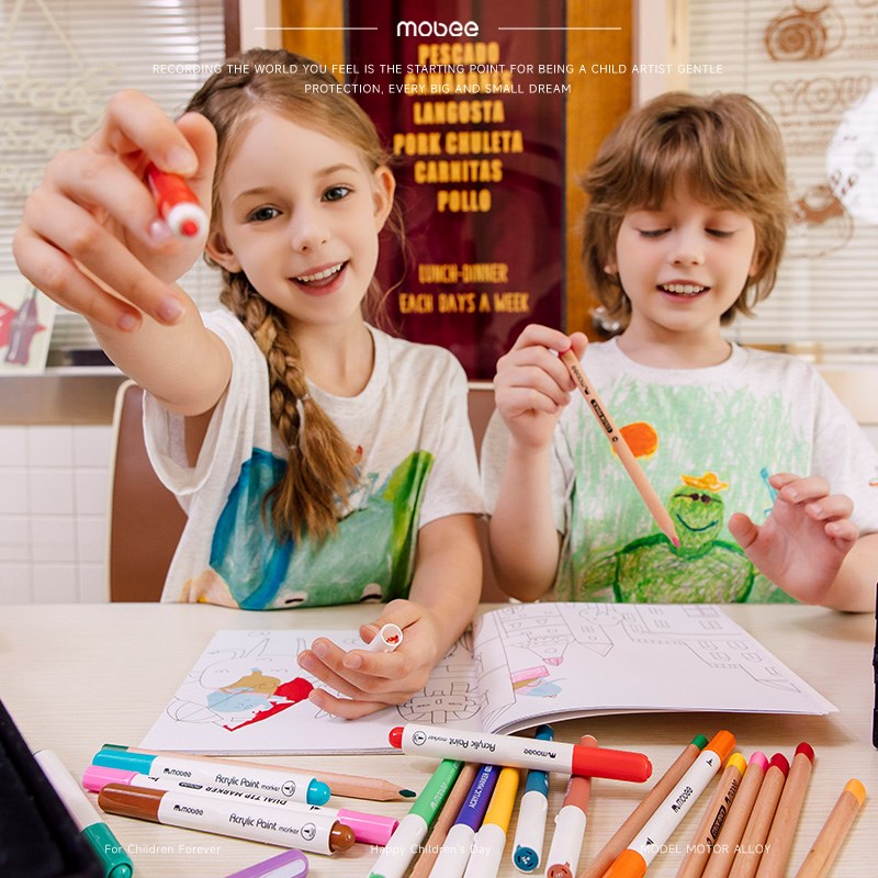 mobee儿童直液式丙烯马克笔水彩画笔礼盒画画工具小学生绘画套装