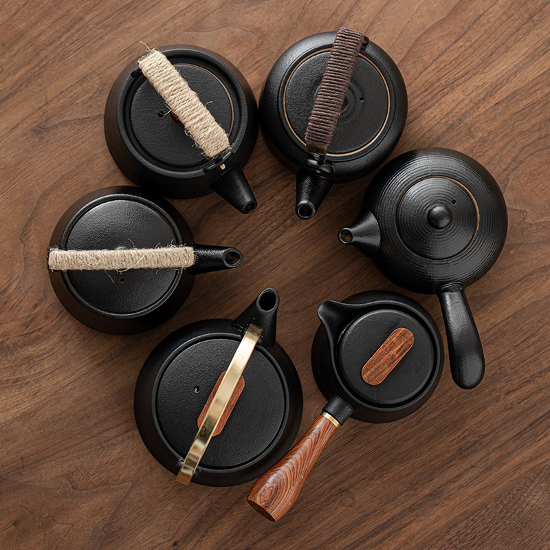 黑陶功夫茶具一壶二杯日式简约提梁壶干泡茶盘家用旅行禅意小套装