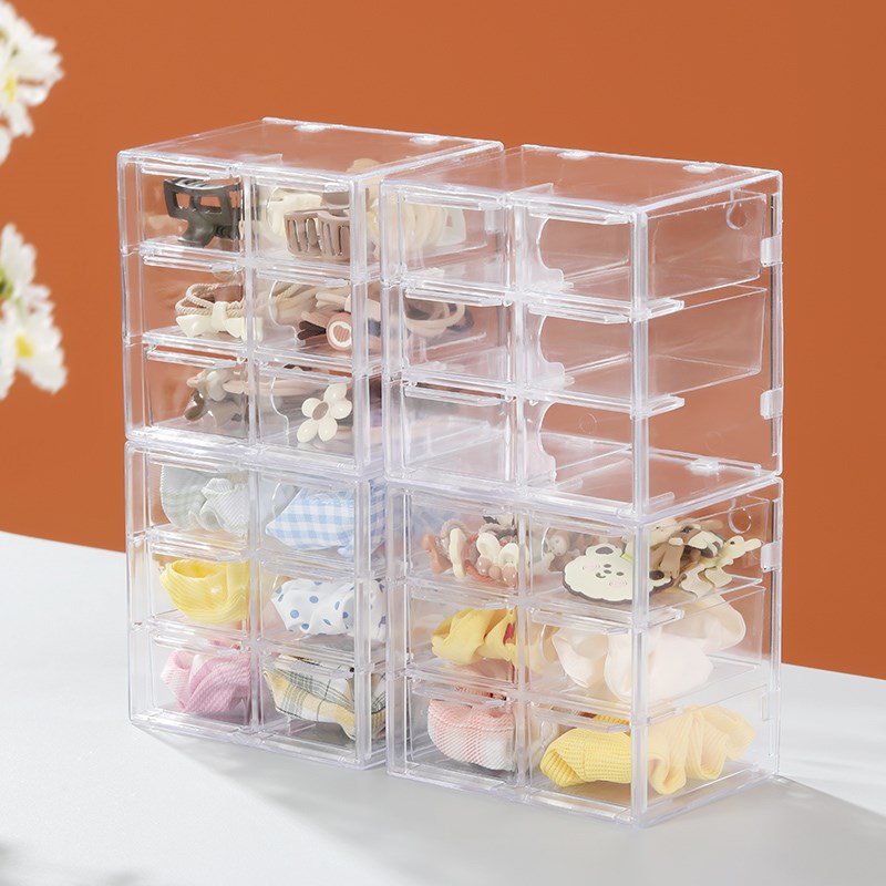 迷你抽屉柜全透明9宫格抽屉盒手工分类收G纳盒桌角首饰整理架.426