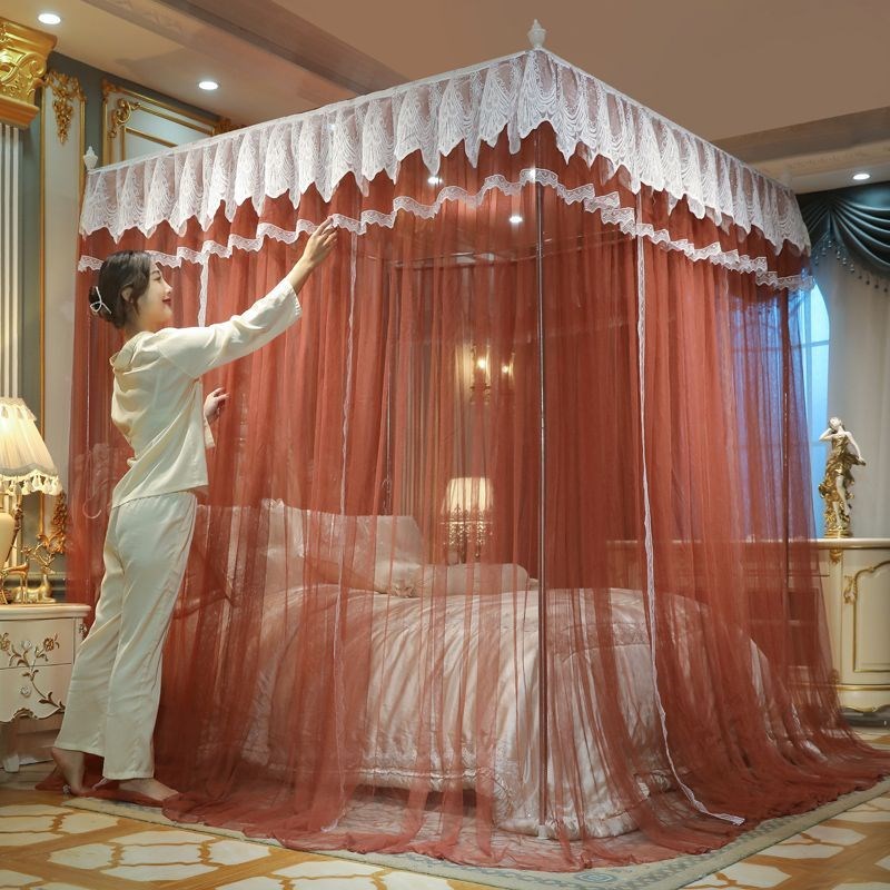 蚊帐1.8x2米双人床家用三开门加密1.5米床纹帐子1.2m不锈钢支架