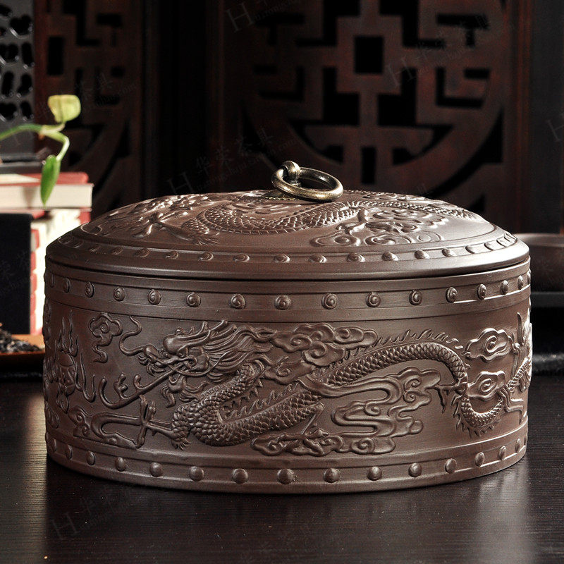 宜兴紫砂茶叶罐 大号 茶叶罐陶瓷密封罐 普洱茶叶罐 357克 三饼装