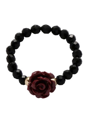 复古玫瑰串珠戒指女款甜酷个性时尚小众配饰秋冬新款设计感食指戒