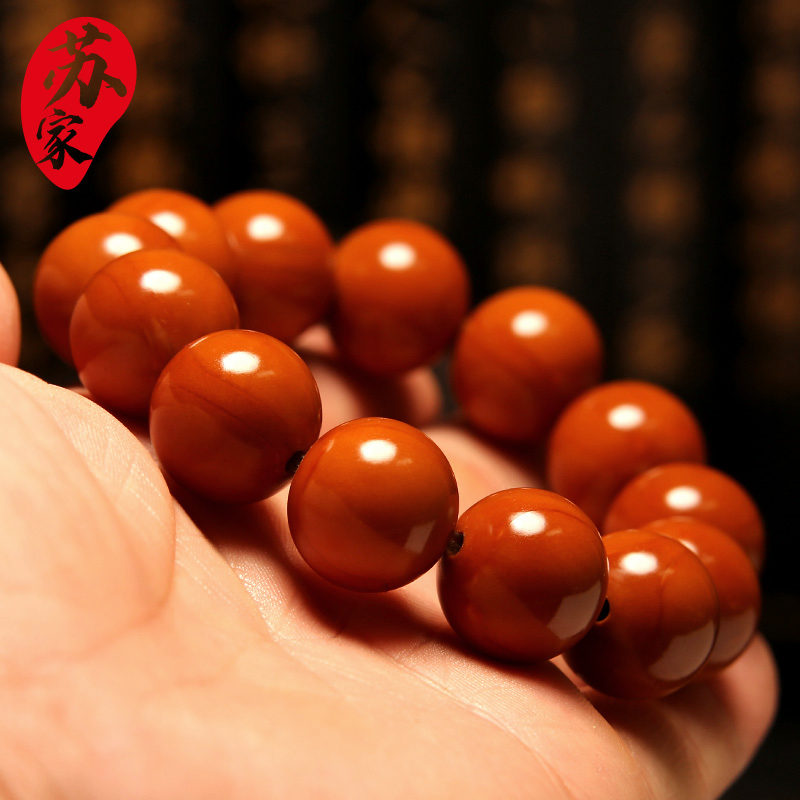 橄榄核手串男正圆光珠精品纯手工文玩橄榄核雕橄榄胡圆珠素珠手链
