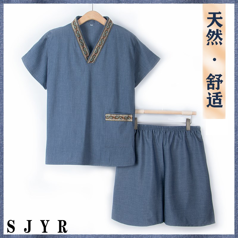 高品质汗蒸服苎麻女大码加肥男款洗浴服美容按摩足疗睡衣