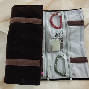 文玩收纳袋手串首饰袋珠宝双层盘珠PVC透明陈列袋子咖啡色绒布包